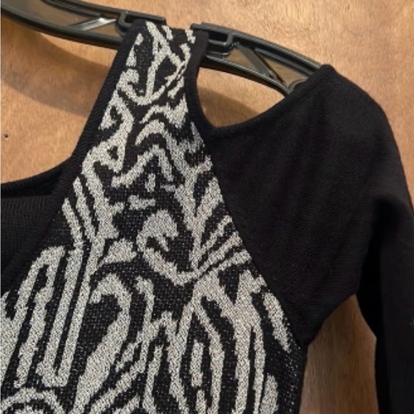 Caché Black Cold Shoulder Metallic Knit Sweater Dress | Size XL - Picture 5 of 9